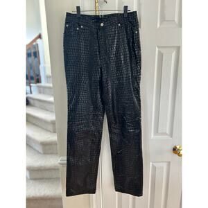 Vintage 90s Leather Shiny Snakeskin Print Straight Leg Pants 12 TALL